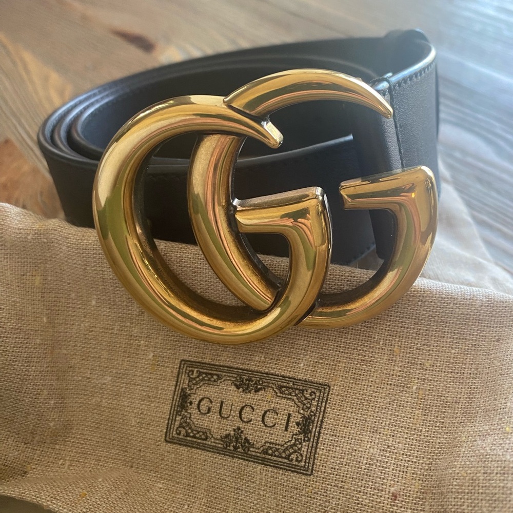 Gucci GG Marmont Leather Belt with Shiny Buckle